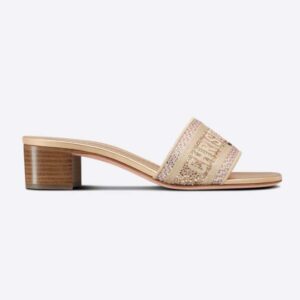 Dior Women Dway Heeled Slide Gold-Tone Cotton Embroidered