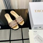 Dior Women Dway Heeled Slide Gold-Tone Cotton Embroidered - Bild 3
