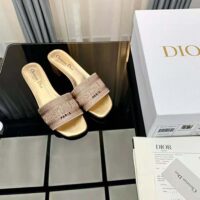 Dior Women Dway Heeled Slide Gold-Tone Cotton Embroidered (1)