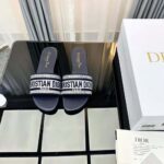 Dior Women Dway Slide Black Cotton Embroidery with Metallic Thread and Silver-Tone Strass - immagine 2