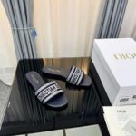 Dior Women Dway Slide Black Cotton Embroidery with Metallic Thread and Silver-Tone Strass - immagine 5