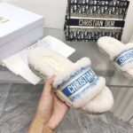 Dior Women Dway Slide Cornflower Blue Embroidered Cotton and White Shearling - Imagen 8