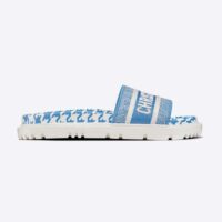 Dior Women Dway Slide Cornflower Blue Embroidered Cotton with Micro Houndstooth Motif