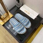 Dior Women Dway Slide Cornflower Blue Embroidered Cotton with Micro Houndstooth Motif - Image 3