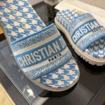 Dior Women Dway Slide Cornflower Blue Embroidered Cotton with Micro Houndstooth Motif - Image 7