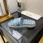 Dior Women Dway Slide Cornflower Blue Embroidered Cotton with Micro Houndstooth Motif - Image 4