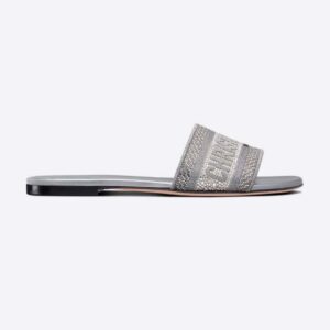 Dior Women Dway Slide Cotton Metallic Thread Embroidery and Silver-Tone Strass