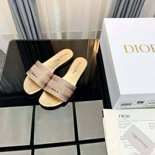 Dior Women Dway Slide Gold-Tone Cotton Embroidered with Metallic Thread and Strass (3)