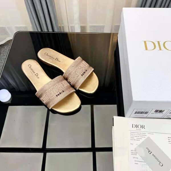 Dior Women Dway Slide Gold-Tone Cotton Embroidered with Metallic Thread and Strass (4)