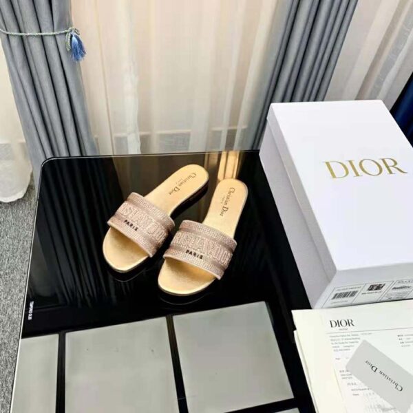 Dior Women Dway Slide Gold-Tone Cotton Embroidered with Metallic Thread and Strass (7)