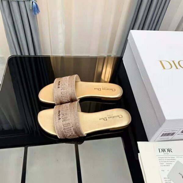 Dior Women Dway Slide Gold-Tone Cotton Embroidered with Metallic Thread and Strass (8)
