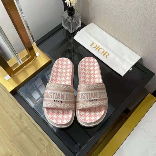 Dior Women Dway Slide Peony Pink Embroidered Cotton with Micro Houndstooth Motif (2)