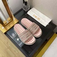 Dior Women Dway Slide Peony Pink Embroidered Cotton with Micro Houndstooth Motif (1)