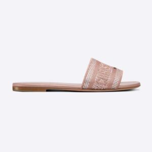 Dior Women Dway Slide Rose Des Vents Cotton Embroidered with Metallic Thread and Strass