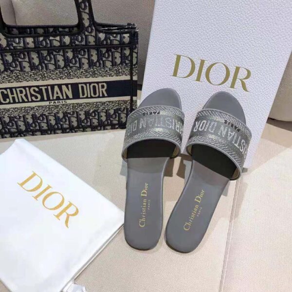 Dior Women Dway Slide Silver-Tone Embroidered Metallic Fabric (2)
