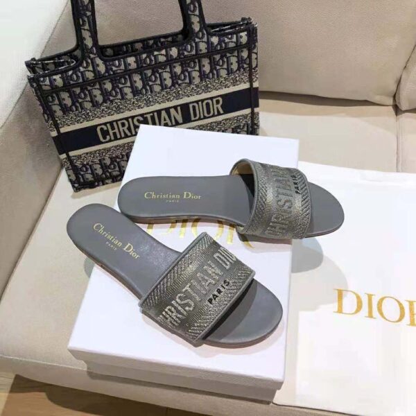 Dior Women Dway Slide Silver-Tone Embroidered Metallic Fabric (4)