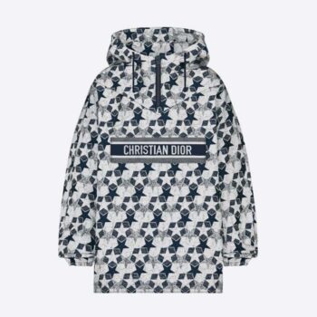 Dior Women Hooded Anorak Navy Blue Technical Taffeta Jacquard