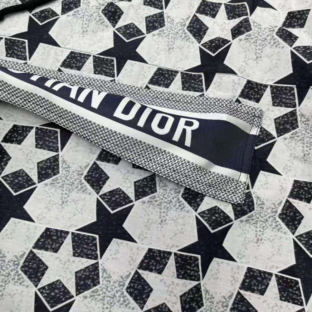 Dior Women Hooded Anorak Navy Blue Technical Taffeta Jacquard