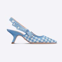 Dior Women J Adior Slingback Pump Cornflower Blue Cotton Embroidery with Micro Houndstooth Motif (1)