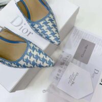 Dior Women J Adior Slingback Pump Cornflower Blue Cotton Embroidery with Micro Houndstooth Motif (1)