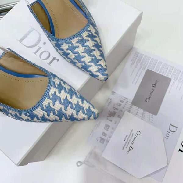 Dior Women J Adior Slingback Pump Cornflower Blue Cotton Embroidery with Micro Houndstooth Motif (10)