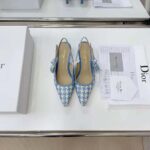Dior Women J Adior Slingback Pump Cornflower Blue Cotton Embroidery with Micro Houndstooth Motif - Image 2