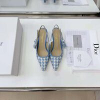 Dior Women J Adior Slingback Pump Cornflower Blue Cotton Embroidery with Micro Houndstooth Motif (1)