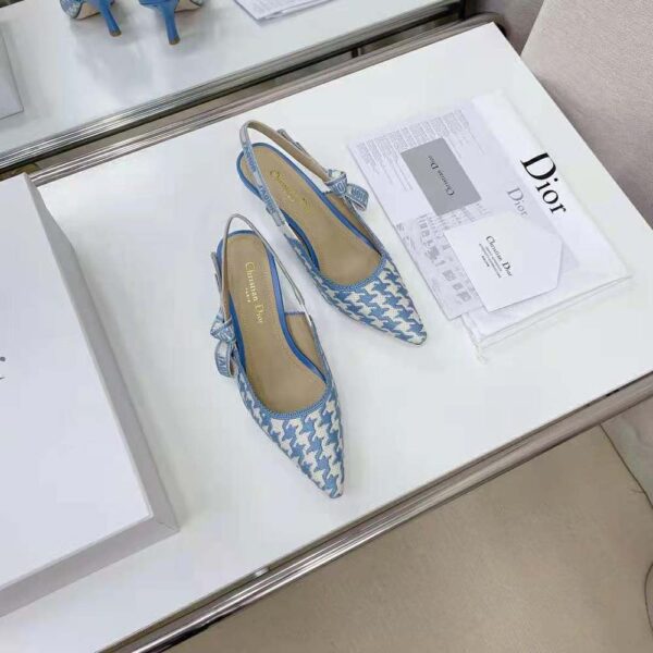 Dior Women J Adior Slingback Pump Cornflower Blue Cotton Embroidery with Micro Houndstooth Motif (3)
