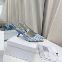 Dior Women J Adior Slingback Pump Cornflower Blue Cotton Embroidery with Micro Houndstooth Motif (1)