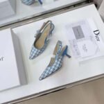 Dior Women J Adior Slingback Pump Cornflower Blue Cotton Embroidery with Micro Houndstooth Motif - Image 6