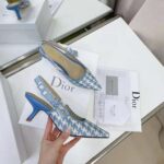 Dior Women J Adior Slingback Pump Cornflower Blue Cotton Embroidery with Micro Houndstooth Motif - Image 7
