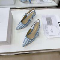 Dior Women J Adior Slingback Pump Cornflower Blue Cotton Embroidery with Micro Houndstooth Motif (1)