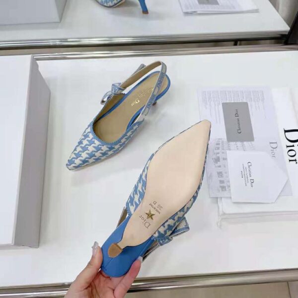 Dior Women J Adior Slingback Pump Cornflower Blue Cotton Embroidery with Micro Houndstooth Motif (9)