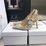 Dior Women J adior Slingback Pump White and Gold-Tone Toile de Jouy Embroidered Cotton - immagine 4