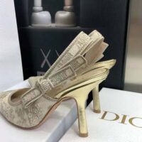 Dior Women J adior Slingback Pump White and Gold-Tone Toile de Jouy Embroidered Cotton (1)