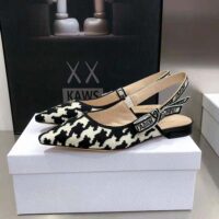 Dior Women J’Adior Slingback Ballerina Flat Black and White Cotton Embroidery (1)