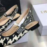 Dior Women J'Adior Slingback Ballerina Flat Black and White Cotton Embroidery - Image 9