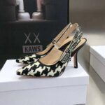 Dior Women J'Adior Slingback Pump Black and White Cotton Embroidery with Macro Houndstooth Motif - Imagen 6