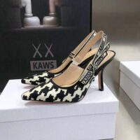 Dior Women J’Adior Slingback Pump Black and White Cotton Embroidery with Macro Houndstooth Motif (1)