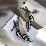 Dior Women J'Adior Slingback Pump Black and White Cotton Embroidery with Macro Houndstooth Motif - Imagen 3