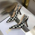 Dior Women J'Adior Slingback Pump Black and White Cotton Embroidery with Macro Houndstooth Motif - Imagen 5