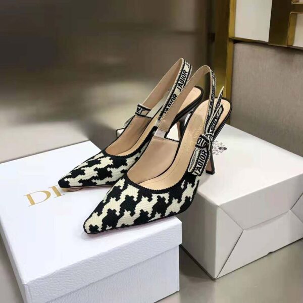 Dior Women J’Adior Slingback Pump Black and White Cotton Embroidery with Macro Houndstooth Motif (6)