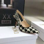 Dior Women J'Adior Slingback Pump Black and White Cotton Embroidery with Macro Houndstooth Motif - Imagen 7