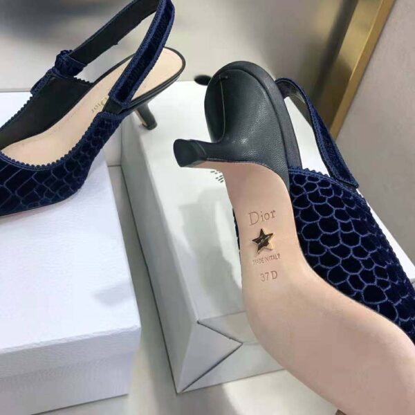 Dior Women J’Adior Slingback Pump Deep Blue Crocodile-Effect Embroidered Velvet (10)