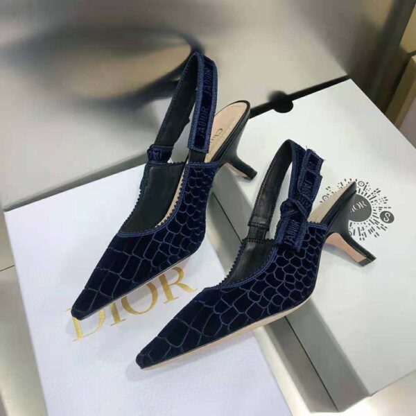 Dior Women J’Adior Slingback Pump Deep Blue Crocodile-Effect Embroidered Velvet (5)