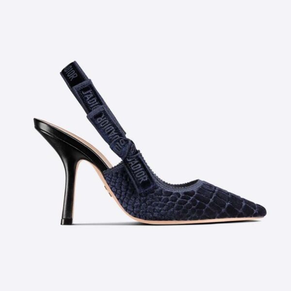 Dior Women J’Adior Slingback Pump Deep Crocodile-Effect Embroidered Velvet-Blue (1)