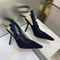 Dior Women J’Adior Slingback Pump Deep Crocodile-Effect Embroidered Velvet-Blue (1)