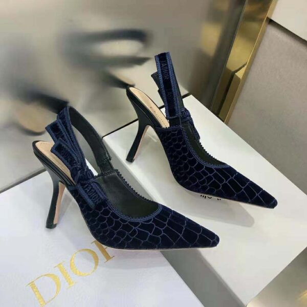 Dior Women J’Adior Slingback Pump Deep Crocodile-Effect Embroidered Velvet-Blue (5)
