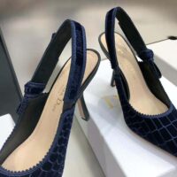 Dior Women J’Adior Slingback Pump Deep Crocodile-Effect Embroidered Velvet-Blue (1)