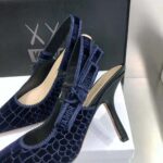 Dior Women J'Adior Slingback Pump Deep Blue Crocodile-Effect Embroidered Velvet - Image 8